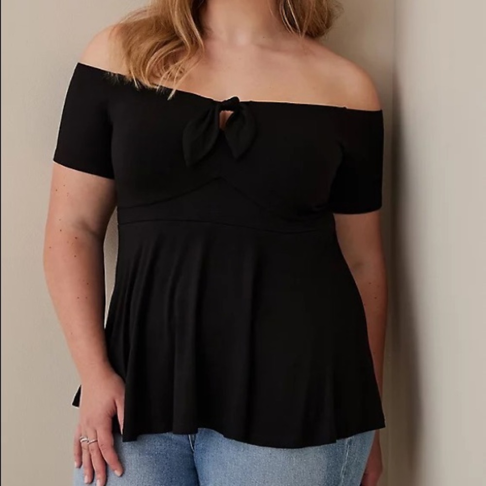 Torrid Size 4 Off the shoulder black peplum top
